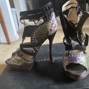Alexandre Birman Peep Toe Snake Skin Heels
